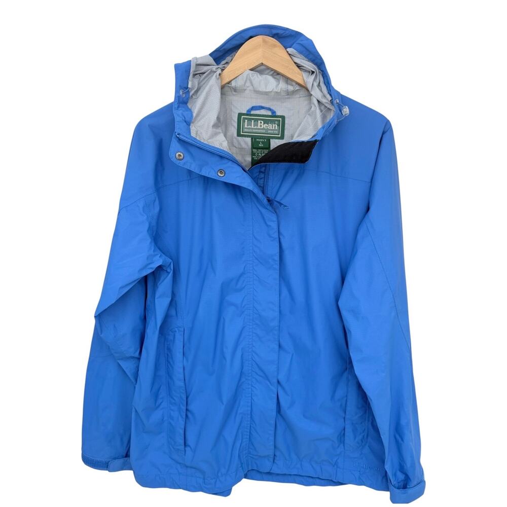 L.L.Bean Rain Jacket Womens Large Blue Hooded Outdoor Shell Coat